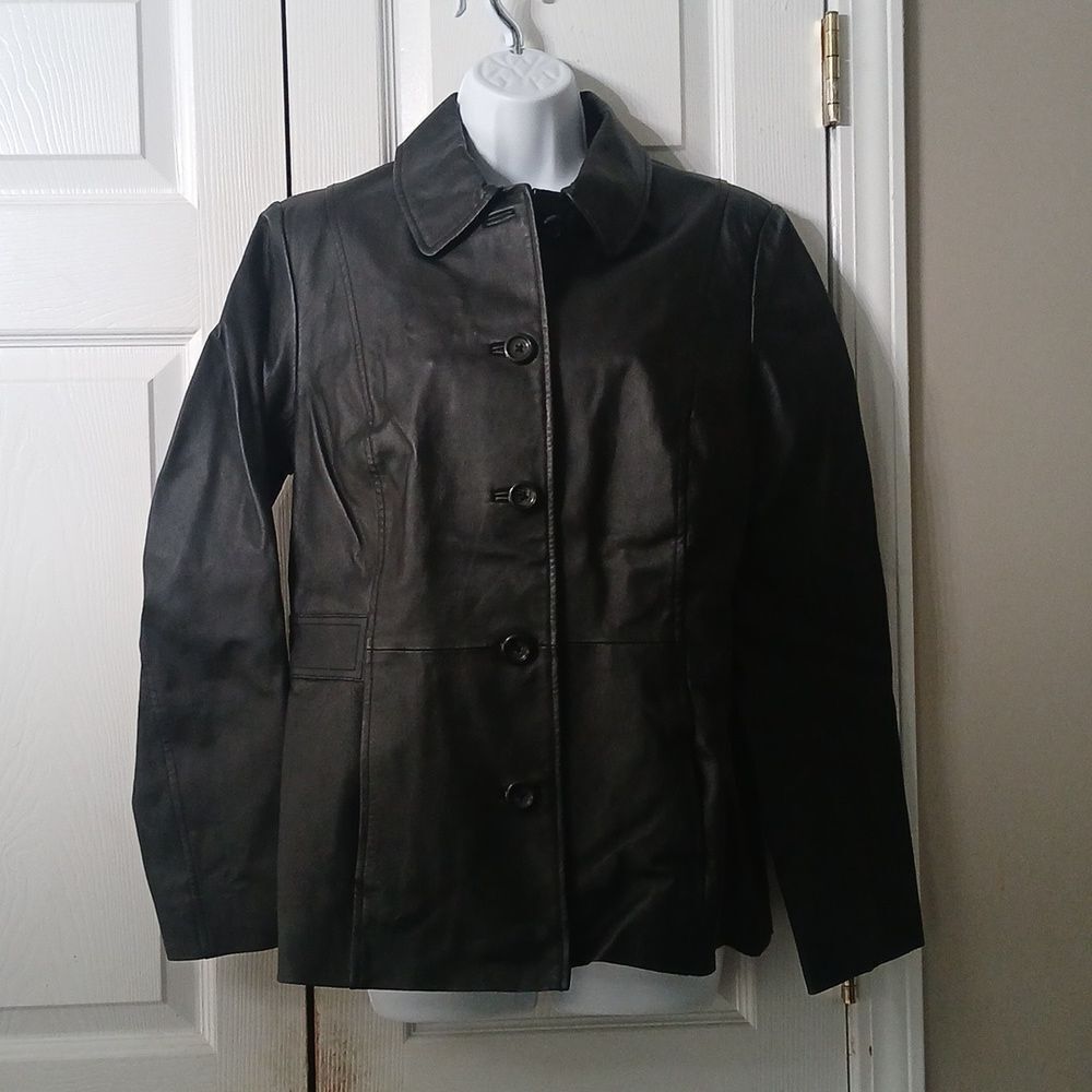 Croft & Barrow  black leather button front jacket  Sz M NWOT
